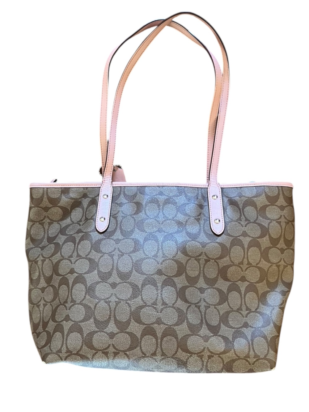 Coach Khaki/Blush Pink Signature City Zip Tote - Picture 2 of 11